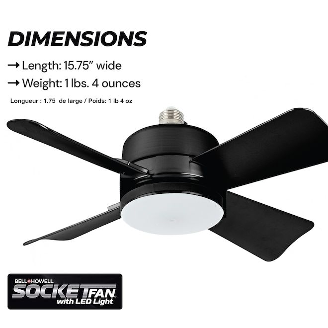 Bell + Howell 15.75-in Black LED Indoor Remote-Controlled Ceiling Fan - 4-Blade