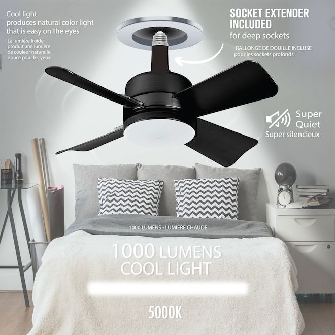 Bell + Howell 15.75-in Black LED Indoor Remote-Controlled Ceiling Fan - 4-Blade