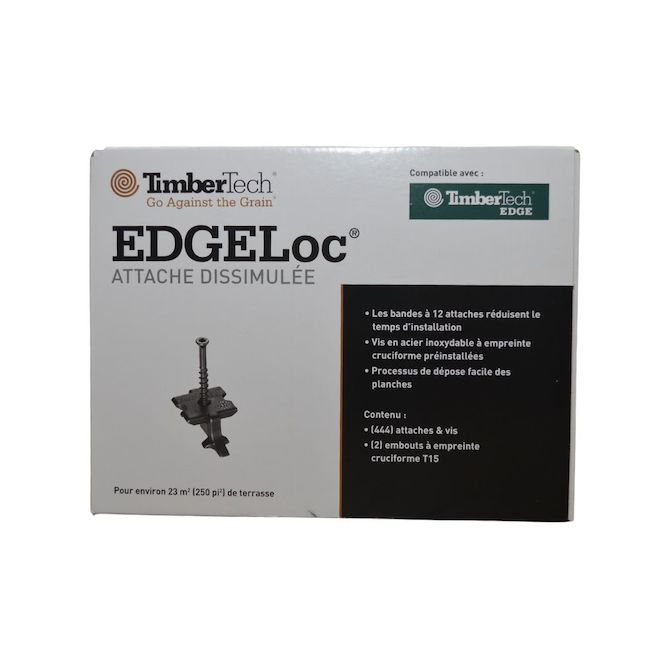 Attaches cachées EDGELoc TimberTech 1 3/4 po, acier inoxydable noir, couvre 250 pi²