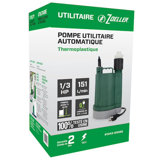 Pompe électrique utilitaire Zoeller en thermoplastique, 1/3 CV