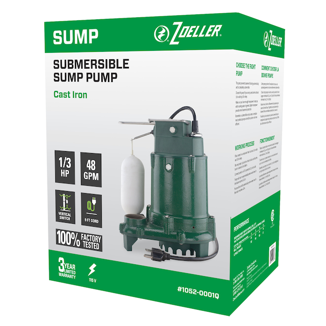 Zoeller Pro 1/3-HP Cast Iron Subersible Sump Pump 1052-0001Q | RONA