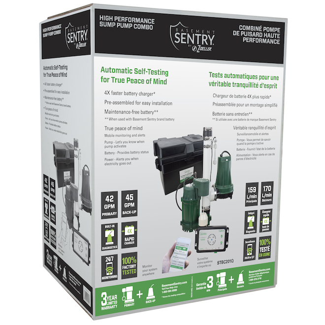 Zoeller Basement Sentry Battery Backup Combo Plus Thermoplastic Battery-Powered Sump Pump
