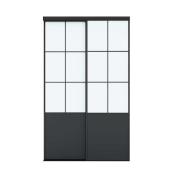 Landon & Co. 48 W x 80.5-in H Black Farmhouse Sliding Door w/ 6-Panel Frosted Glass