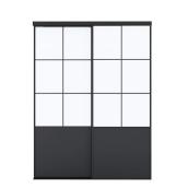 Porte coulissante noire style maison de ferme Landon & Co. 60 l. x 80,5 po h. avec 6 panneaux de verre givré
