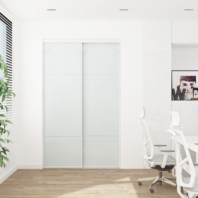 Landon & Co. 48 W x 80.5-in H White Arch Sliding Door w/ Frosted Glass Panels