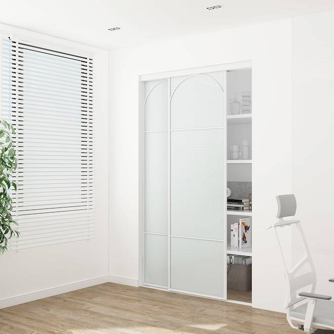 Landon & Co. 48 W x 80.5-in H White Arch Sliding Door w/ Frosted Glass Panels