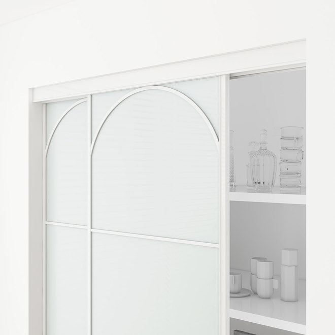 Landon & Co. 48 W x 80.5-in H White Arch Sliding Door w/ Frosted Glass Panels