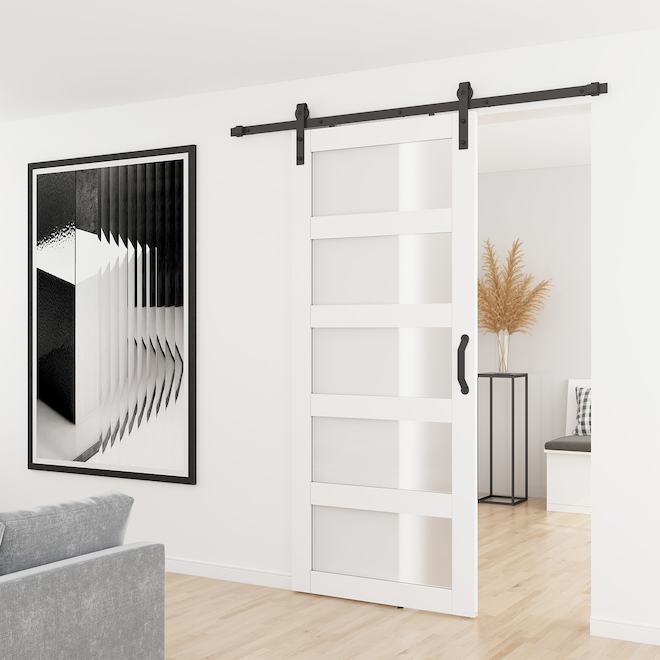 Ensemble de porte de grange Landon & Co. en MDF blanc avec 5 verres, 36 x 84 po