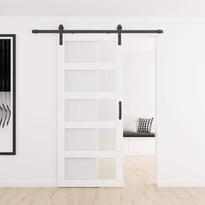Ensemble de porte de grange Landon & Co. en MDF blanc avec 5 verres, 36 x 84 po