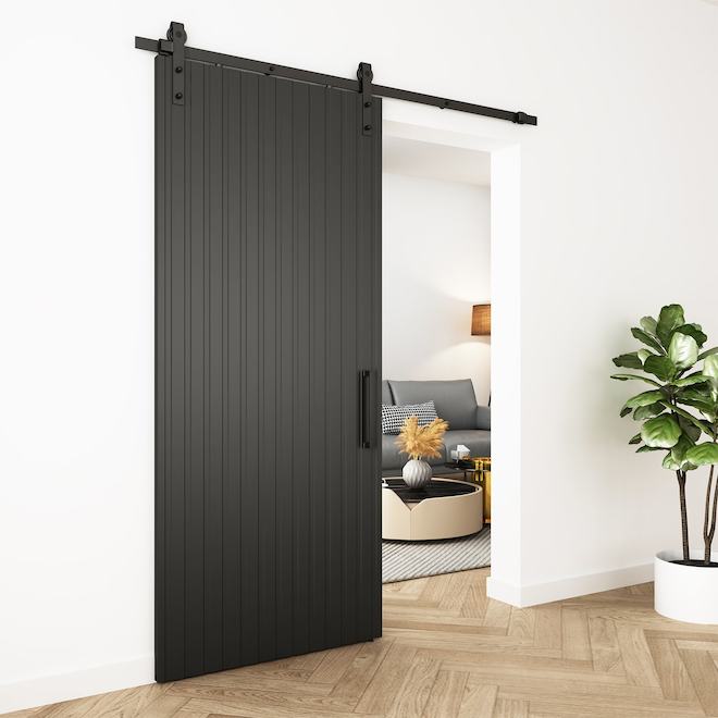 Ensemble de porte de grange Ribb Landon & Co. en MDF noir mat, 36 x 84 po