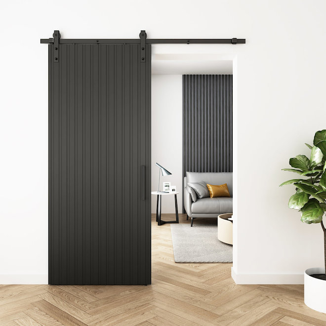 Ensemble de porte de grange Ribb Landon & Co. en MDF noir mat, 36 x 84 po