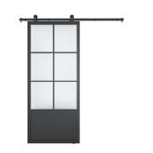 Landon & Co. Farmhouse Barn Door Kit in Matte Black Steel with 6 Lites - 36 x 84-in