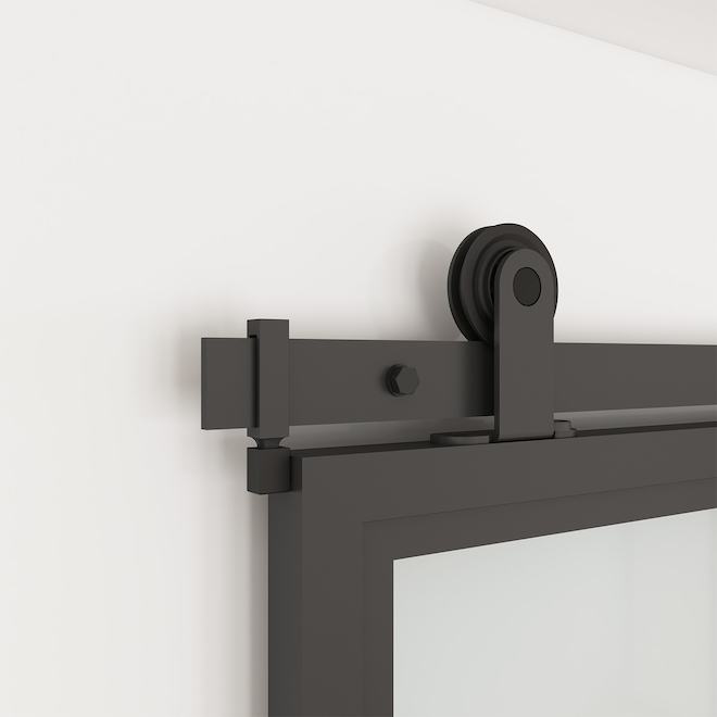 Ensemble de porte de grange Farmhouse Landon & Co. en acier noir mat avec 6 verres, 36 x 84 po