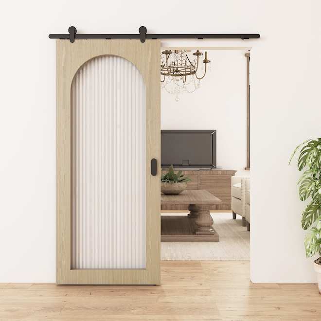 Ensemble porte de grange Arch Landon & Co. fini chêne blanc, 36 x 84 po