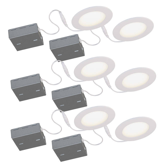 Lumières encastrées DEL Valu+ rondes minces de 4 po 11 W, lumière du jour, paquet de 6