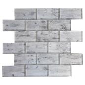 Mono Serra Brick Joint Style Mosaic Tiles with Wood Look in Grey - 12-in L x 12-in W
