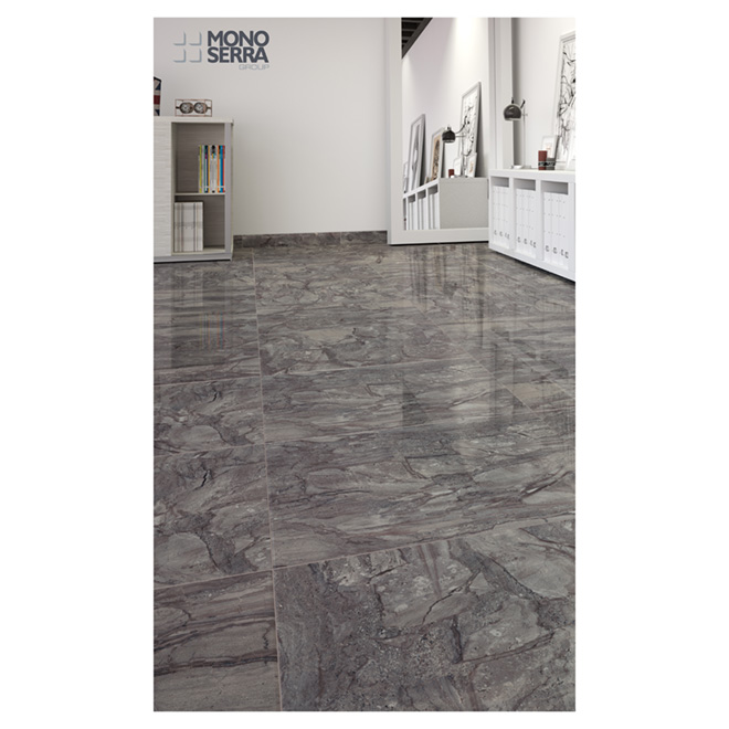 Mono Serra Porcelain Floor Tiles in Dark Grey with Glossy Finish and Frost Resistance - 24-in L x 24-in W x 10-mm D