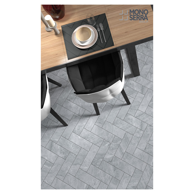 Carreaux de porcelaine argent pour mur et plancher Orobico de Mono Serra, 12 po L. x 4 po l., antibactériens