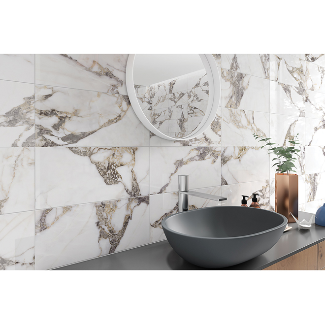 Mono Serra Eternal Beauty White Marbled Porcelain Floor and Wall Tile- 12-in x 24-in