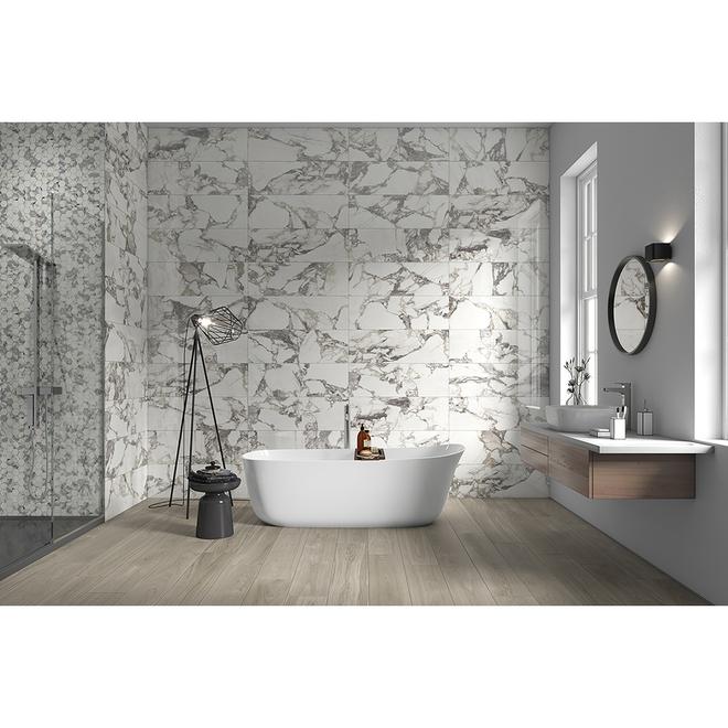 Mono Serra Eternal Beauty White Marbled Porcelain Floor and Wall Tile- 12-in x 24-in