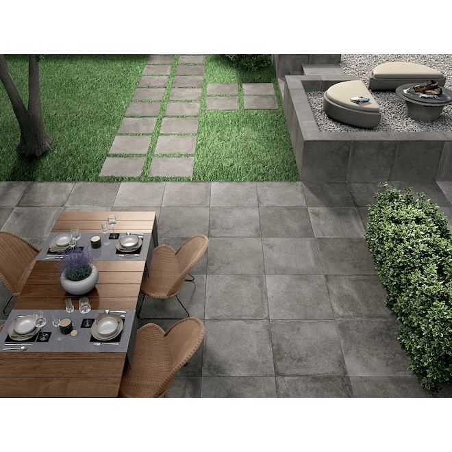 Mono Serra Group 24 x 24-in Dark Grey Frosted Finish Porcelain Cement Look Outdoor Floor Tile - 2/Bx