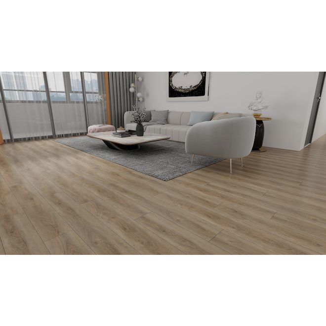 Plancher lamelles vinyle SPC de Mono Serra 48 L.  X 7 po l. x 4 mm aspect bois texturé brun, 14/bte