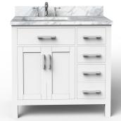 BanoDesign Caru 36-in Single Sink White Bathroom Vanity With Natural Marble Top
