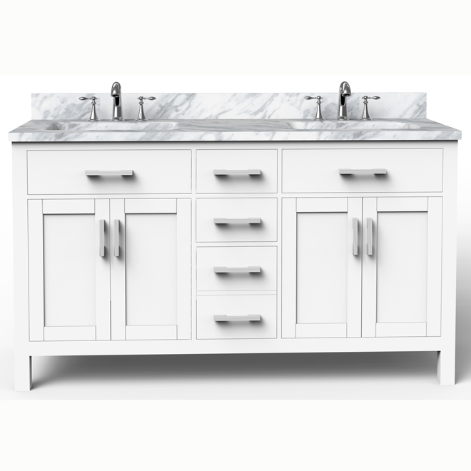 BanoDesign Caru 60-in Double Sink White Bathroom Vanity With Natural Marble Top