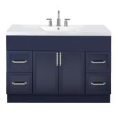 Meuble-lavabo Cutler Forest Saint 48 po bleu 1 évier avec dessus blanc en poudre de marbre