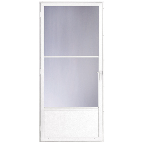 Contre-porte Provincial d'Aluminart, cadre en aluminium, blanche, fenêtre du bas ouvrable, 80 po H. x 33 po l. x 1 po p.