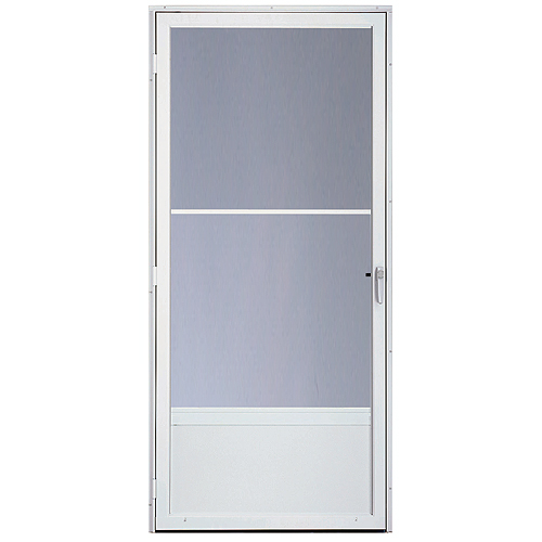 Contre-porte à fenêtre à guillotine partielle Provincial par Aluminart, 34 po x 80 po, aluminium, blanche, verre trempé