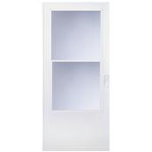 Contre-porte blanche en aluminium Newport d'Aluminart, verre trempé, fenêtre rétractable, 80 po x 34 po x 1 po