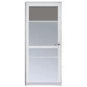 Contre-porte en aluminium Regal Deluxe Aluminart, fenêtre pleine grandeur, verre trempé, blanc, moustiquaire rétractable