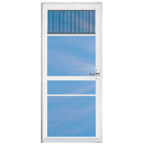 Contre-porte Regal Deluxe d'Aluminart, moustiquaire déroulante, blanche, aluminium, verre trempé, 34 po l. x 80 po H.