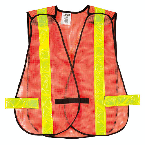 Degil Tear-Away Traffic Vest - Bright Yellow Reflective Stripes - Orange Mesh - X-style Back Stripes
