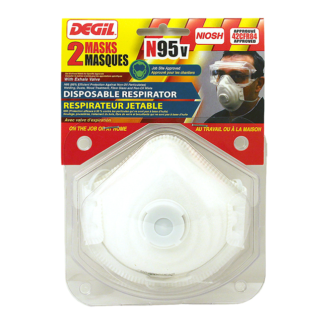 Degil Safety N95 Disposable Mask with Exhalation Valve - Flexible Head Strap - Latex Free - 2-Pack