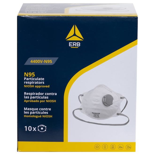 ERB N95 White Disposable Protective Face Masks with Valve - 10/Pk