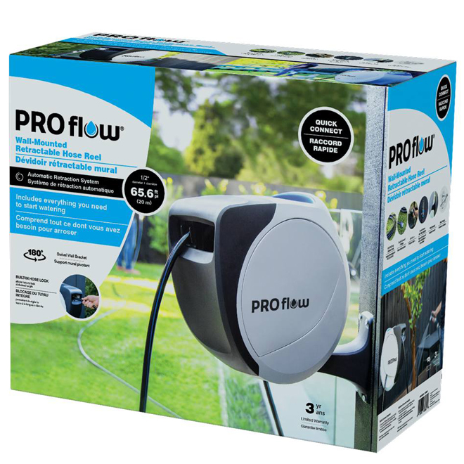 Pro Flow 60-ft 1/2-in Black and White Retractable Hose Reel