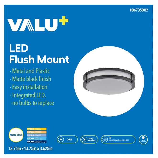 VALU+ 14-in 20 W Black Flush Mount Ceiling Fixture