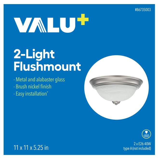 VALU+ 2-Light Flushmount 11-in Glass and Brushed Nickel Finish