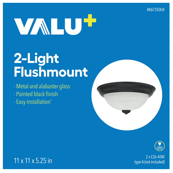 VALU+ 2-Light Flushmount 11-in Glass and Black