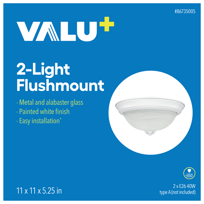 VALU+ 2-Light Flushmount 11-in Glass and White Finish