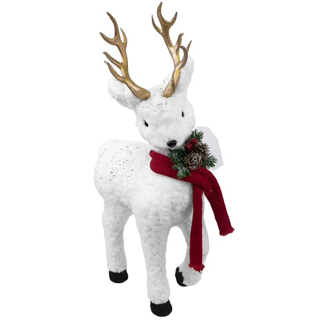 Celebrations by L&CO White Reindeer of 20.5-in with Red Scarf and Gold Antlers