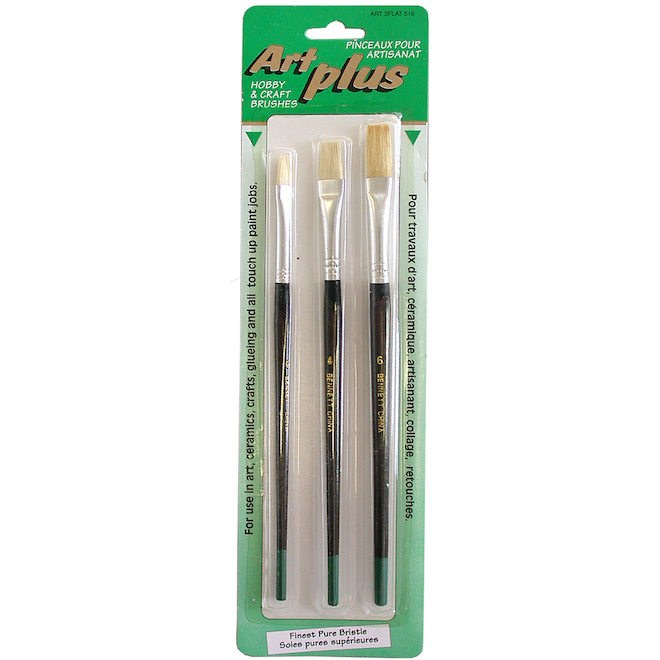 Bennett Artist Paint Brush Set - Pure Bristles - Flat - Wood Handle - 3 Per Pack