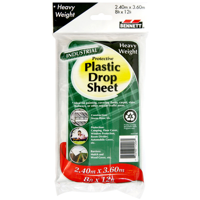 Bennett Protective Drop Sheet Plastic 8-ft x 12-ft 8-oz Clear