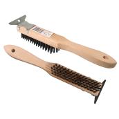 Brosse métallique avec grattoir robuste intégré, bois naturel