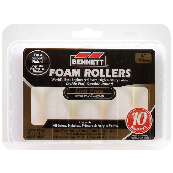 Bennett Expert Paint Roller Refills - High-Density Foam - 7 1/2-in L x 1/2-in dia - 10 Per Pack