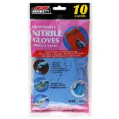 Bennett Disposable Nitrile Gloves - Large Size - Blue - Pack of 10
