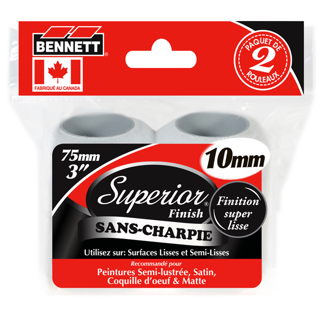 Rouleaux Superior Finish Bennett sans charpie 3 po x 10 mm paquet de 2