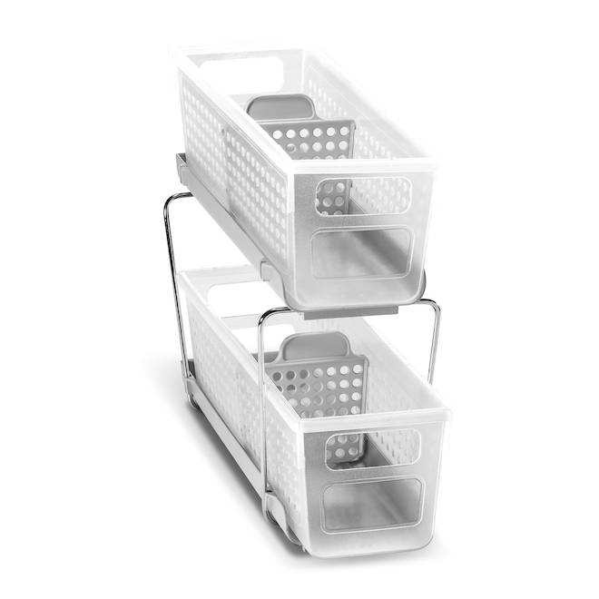 Mini organisateur à 2 niveaux Madesmart avec séparateurs en plastique blanc